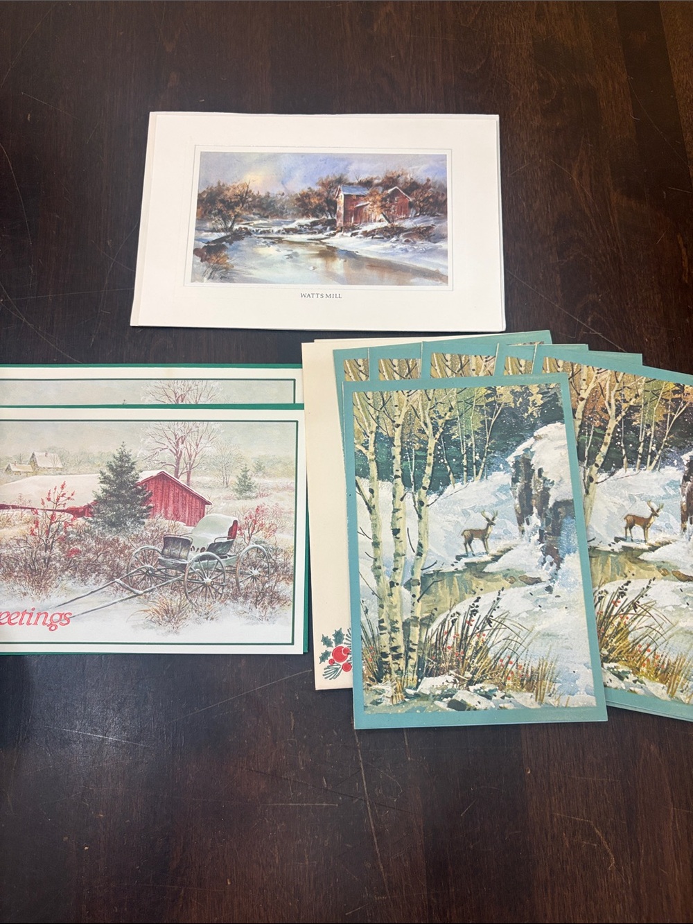 9 Vintage USA Christmas Deer Barn Art Cards